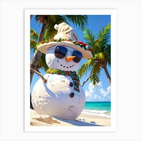 Snowman On The Beach 3 Art Print