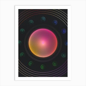 Neon Geometric Glyph in Pink and Yellow Circle Array on Black n.0150 Art Print