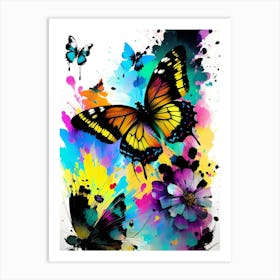 Colorful Butterflies And Flowers Art Print