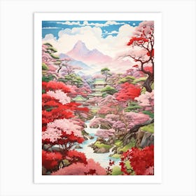 Rikugien Garden In Tokyo, Ukiyo E Drawing 4 Art Print