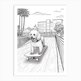 Poodle Dog Skateboarding Line Art 3 Art Print