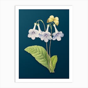 Vintage Canterbury Bells Botanical Art on Teal Blue n.0114 Art Print