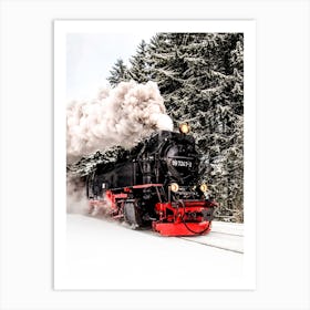 Steam Train in Winter Wonderland Art Print