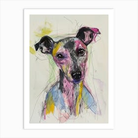 Pastel American Hairless Terrier Dog Pastel Line Illustration  2 Art Print