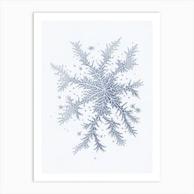 Fernlike Stellar Dendrites, Snowflakes, Pencil Illustration 1 Art Print