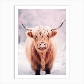 Highland Cow In The Snow Realistic Pink Photography 4 Art Print