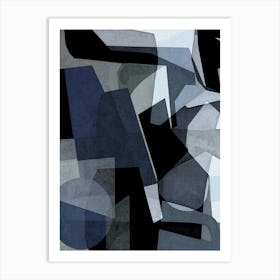 AVERY - Minimalist, Abstract, Graphic, Geo, Tonal, Blue, Black Art Print