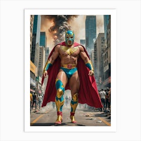 Masked Mayhem: The Luchador’s City Takeover Art Print