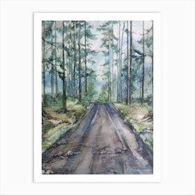 Watercolor Landscape Road In The Forest Art Print