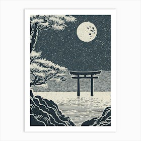 A Moonlight View Of The Floating Torii Gate Of Itsukushima Shrine Ukiyo-E Style 1 Art Print