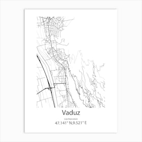 Vaduz,Liechtenstein Minimalist Map Art Print