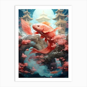 Koi Fish Floral Art Print