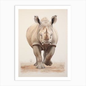 Sepia Illustration Of A Rhino Art Print