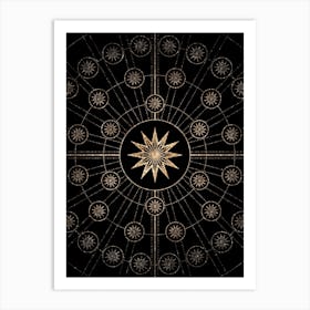 Geometric Glyph Radial Array in Glitter Gold on Black n.0327 Art Print