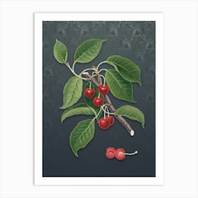 Vintage Sour Cherry Botanical on Slate Gray Pattern n.0507 Art Print
