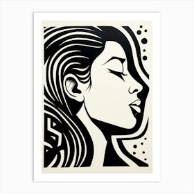 Profile Of Face Linocut Inspired  3 Art Print