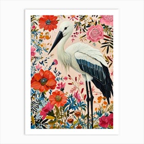 Floral Animal Painting Stork 1 Art Print