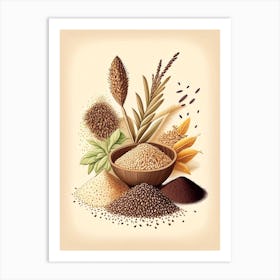 Sesame Seeds Spices And Herbs Retro Drawing 4 Art Print