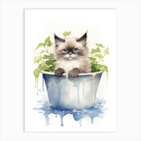 Ragdoll Cat In Bathtub Botanical Bathroom 2 Art Print