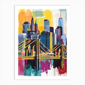 Brooklyn Skyline New York Colourful Silkscreen Illustration 2 Art Print