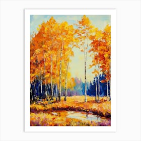 Aspen Trees In Autumn Oil Painting Landscape Art Print