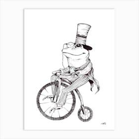 Black and White Frog on a Bike Art Print