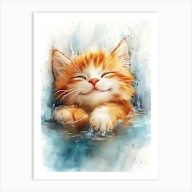 Happy Orange Cat Floating on Water 15 Art Print