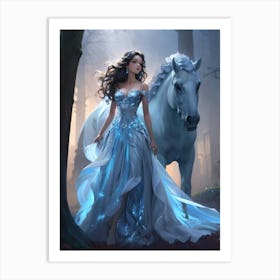 Girl And White Horse 1 Art Print