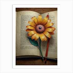 Flower On An Open Book Art Print