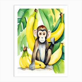 Monkey With Bananas Art Print