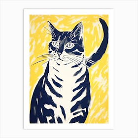 Cat On Yellow Background Art Print