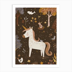 Unicorn In The Meadow With Abstract Woodland Animals 4 Art Print