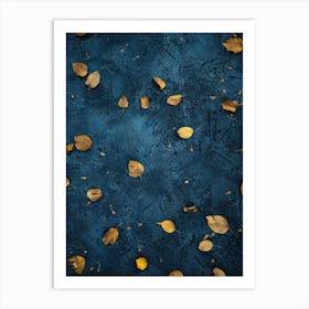 Autumn Leaves On A Blue Background 1 Art Print