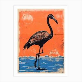 Flamingo, Woodblock Animal  Drawing 7 Art Print