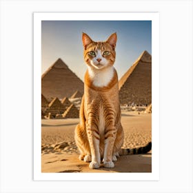 Around the World with Whiskers: Iconic Cat Selfies Cat In Front Of Pyramids Art Print