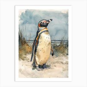 Humboldt Penguin Floreana Island Watercolour Painting 3 Art Print