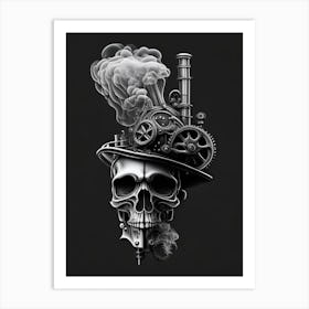 Skull With Surrealistic Elements Black  Stream Punk Art Print