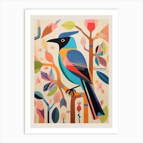 Colourful Scandi Bird Cedar Waxwing 1 Art Print