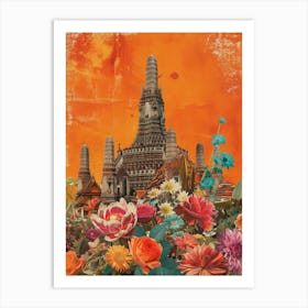Bangkok   Floral Retro Collage Style 1 Art Print