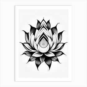 Lotus Flower, Symbol, Third Eye Simple Black & White Illustration 7 Art Print