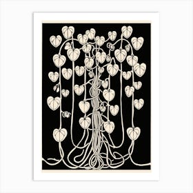 B&W Plant Illustration String Of Hearts Art Print