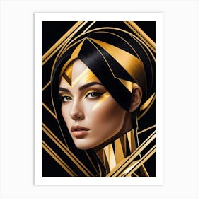 Geometric Woman Portrait Luxury Gold (27) Art Print