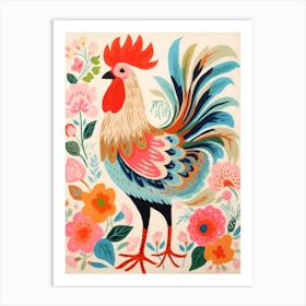 Pink Scandi Rooster 3 Art Print