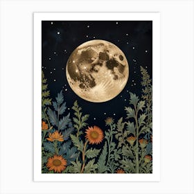 Moon And Flowers Style William Morris 1 Art Print 2 Art Print