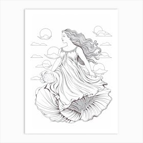 Line Art Inspired By The Birth Of Venus 14 Art Print