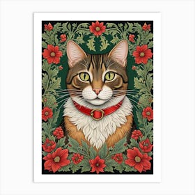 William Morris Style Christmas Cat (5) Poster