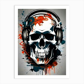 Skull With Headphones 131 Art Print