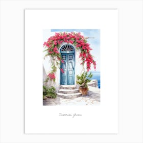 Santorini, Greece   Mediterranean Doors Watercolour Painting 3 Poster Art Print