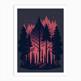 A Fantasy Forest At Night In Red Theme 1 Art Print
