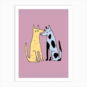 Two Dogs Kissing Illustration Art Print